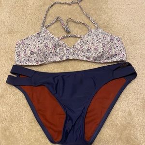 Floral Print Bikini with Navy Bottoms